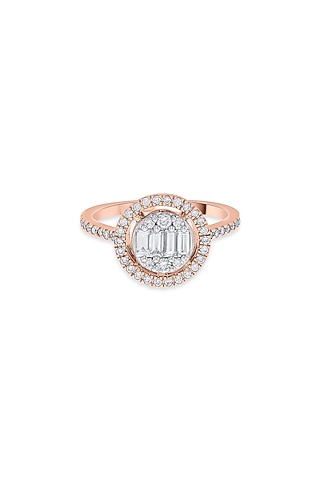 18kt Rose Gold Finish Baguette & Octagonal-Cut Diamond Halo Ring by ZEN DIAMOND
