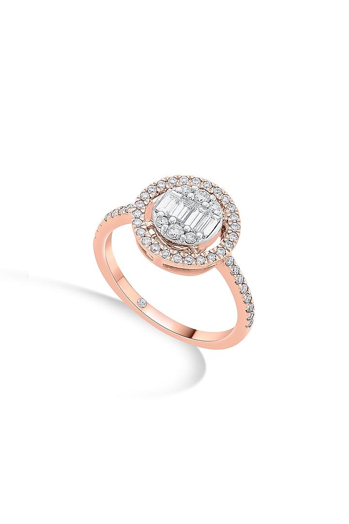 18kt Rose Gold Finish Baguette & Octagonal-Cut Diamond Halo Ring by ZEN DIAMOND at Pernia's Pop Up Shop