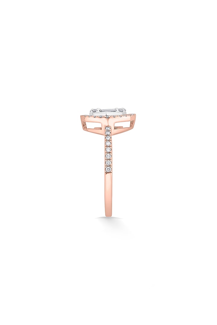 18kt Rose Gold Finish Baguette & Octagonal-Cut Diamond Halo Ring by ZEN DIAMOND at Pernia's Pop Up Shop