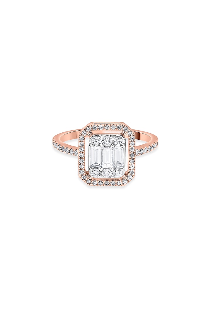 14kt Rose Gold Finish Baguette & Emerald-Cut Diamond Halo Ring by ZEN DIAMOND at Pernia's Pop Up Shop