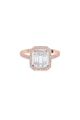 14kt Rose Gold Finish Baguette & Emerald-Cut Diamond Halo Ring by ZEN DIAMOND