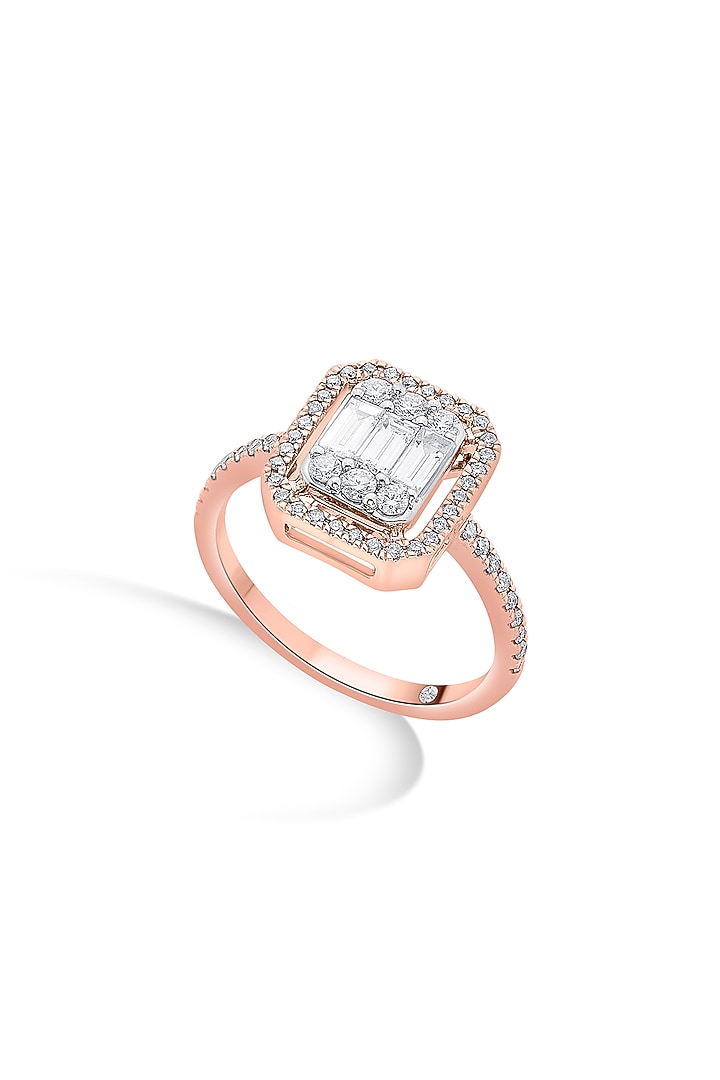 14kt Rose Gold Finish Baguette & Emerald-Cut Diamond Halo Ring by ZEN DIAMOND at Pernia's Pop Up Shop