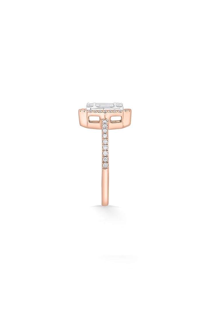 14kt Rose Gold Finish Baguette & Emerald-Cut Diamond Halo Ring by ZEN DIAMOND at Pernia's Pop Up Shop