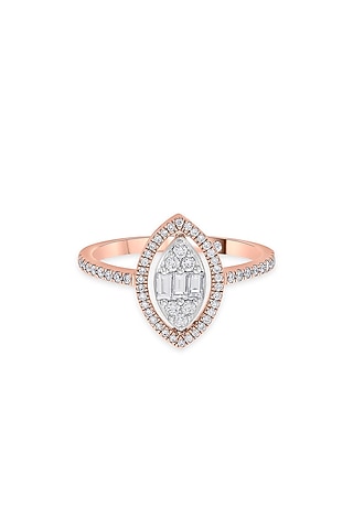 14kt Rose Gold Finish Baguette & Round-Cut Diamond Halo Ring by ZEN DIAMOND
