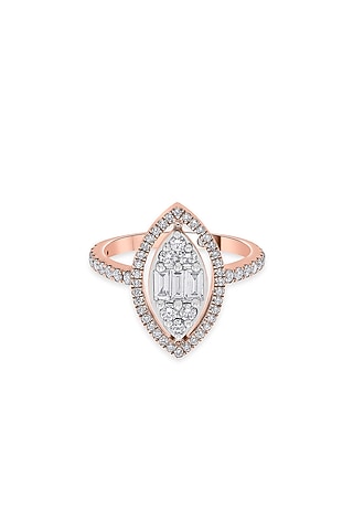 14kt Rose Gold Finish Baguette & Round-Cut Diamond Halo Ring by ZEN DIAMOND