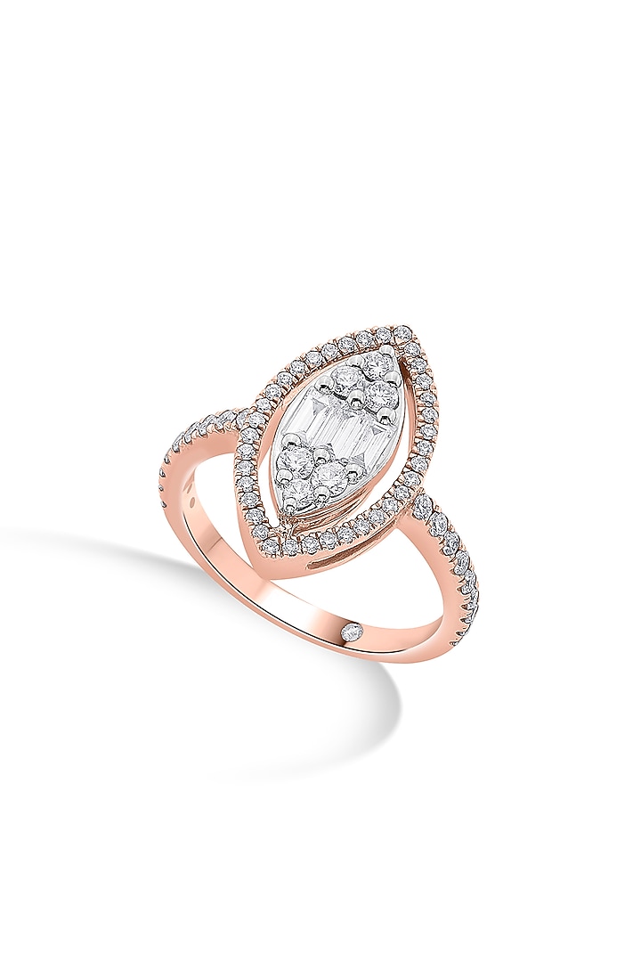 14kt Rose Gold Finish Baguette & Round-Cut Diamond Halo Ring by ZEN DIAMOND at Pernia's Pop Up Shop