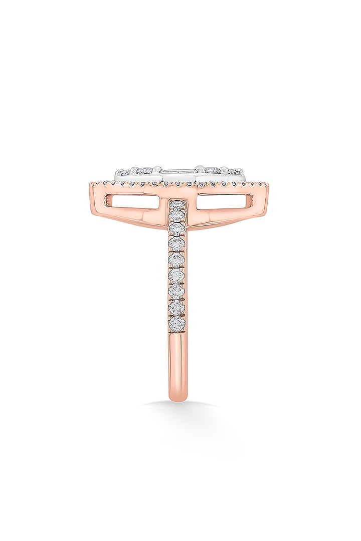 14kt Rose Gold Finish Baguette & Round-Cut Diamond Halo Ring by ZEN DIAMOND at Pernia's Pop Up Shop
