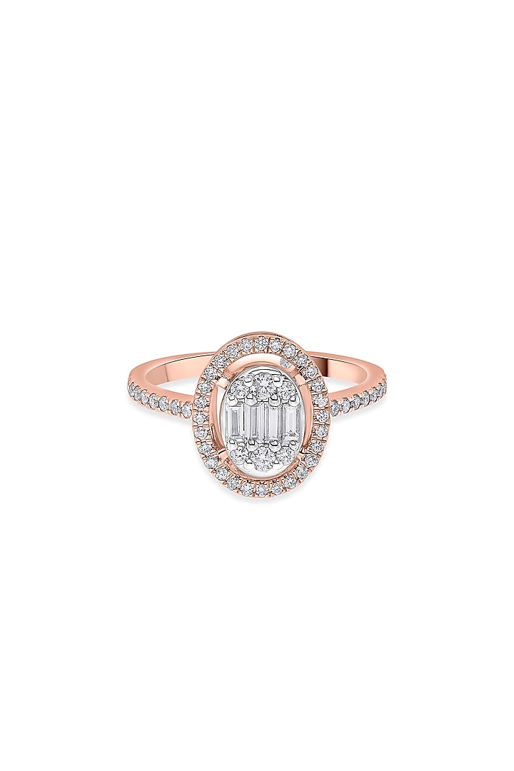 18kt Rose Gold Finish Baguette & Round-Cut Diamond Halo Ring by ZEN DIAMOND at Pernia's Pop Up Shop