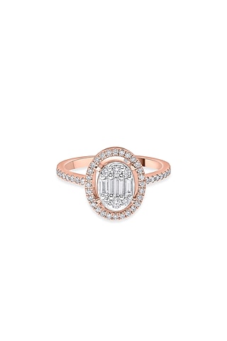 18kt Rose Gold Finish Baguette & Round-Cut Diamond Halo Ring by ZEN DIAMOND