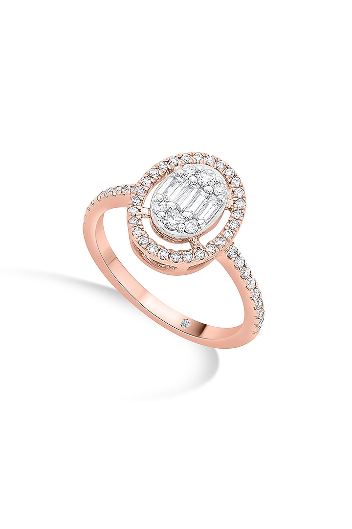 18kt Rose Gold Finish Baguette & Round-Cut Diamond Halo Ring by ZEN DIAMOND at Pernia's Pop Up Shop