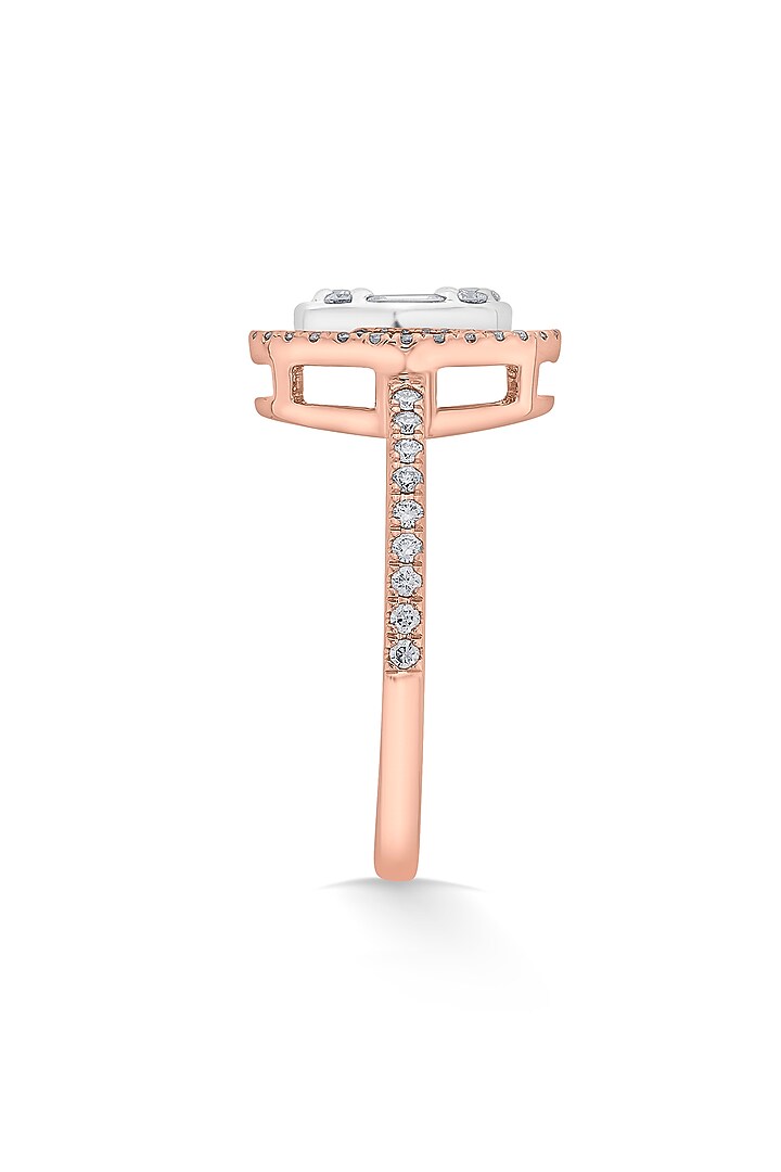 18kt Rose Gold Finish Baguette & Round-Cut Diamond Halo Ring by ZEN DIAMOND at Pernia's Pop Up Shop
