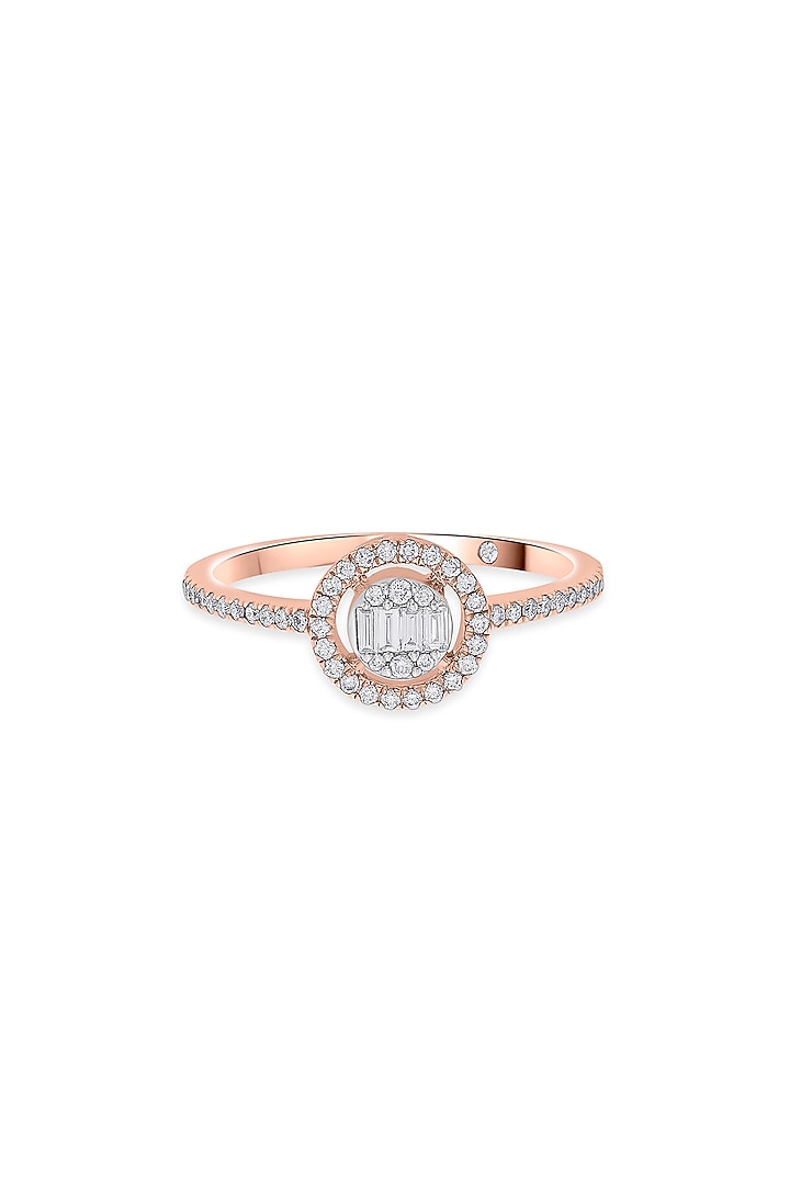 18kt Rose Gold Finish Baguette & Round-Cut Diamond Halo Ring by ZEN DIAMOND at Pernia's Pop Up Shop