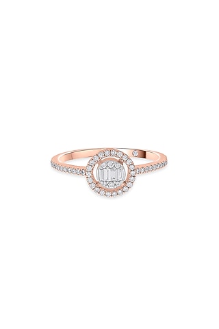 18kt Rose Gold Finish Baguette & Round-Cut Diamond Halo Ring by ZEN DIAMOND