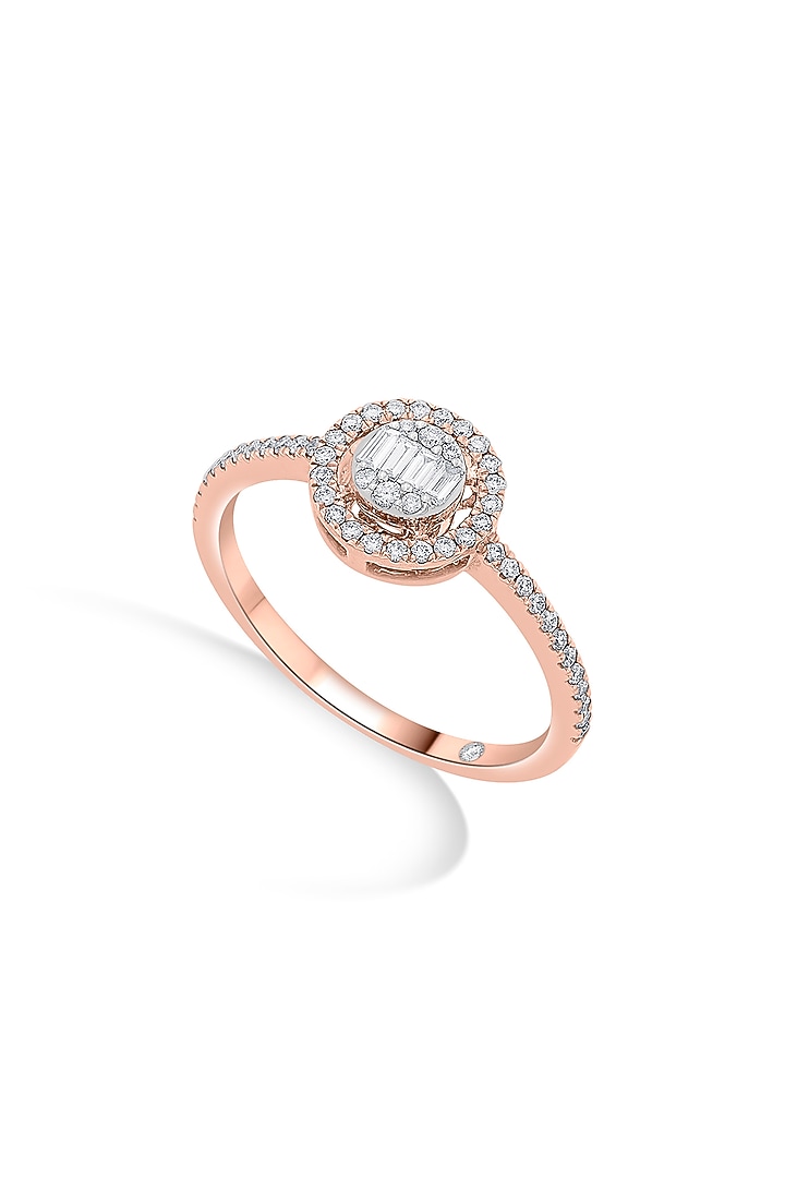 18kt Rose Gold Finish Baguette & Round-Cut Diamond Halo Ring by ZEN DIAMOND at Pernia's Pop Up Shop