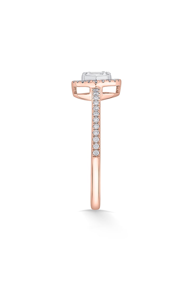 18kt Rose Gold Finish Baguette & Round-Cut Diamond Halo Ring by ZEN DIAMOND at Pernia's Pop Up Shop