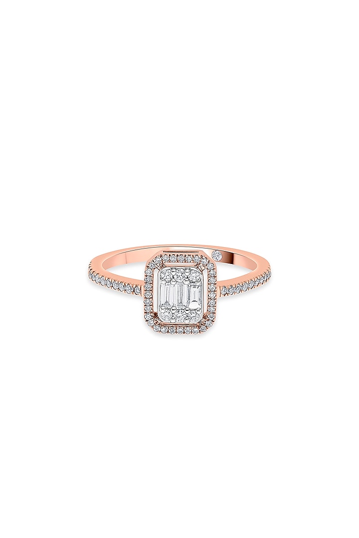 14kt Rose Gold Finish Baguette & Round-Cut Diamond Halo Ring by ZEN DIAMOND at Pernia's Pop Up Shop