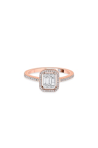 14kt Rose Gold Finish Baguette & Round-Cut Diamond Halo Ring by ZEN DIAMOND