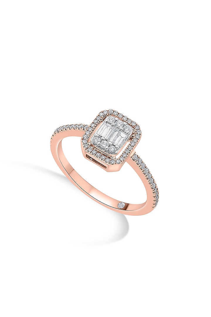 14kt Rose Gold Finish Baguette & Round-Cut Diamond Halo Ring by ZEN DIAMOND at Pernia's Pop Up Shop
