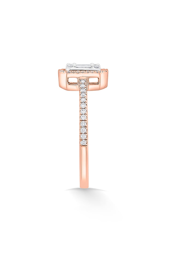 14kt Rose Gold Finish Baguette & Round-Cut Diamond Halo Ring by ZEN DIAMOND at Pernia's Pop Up Shop