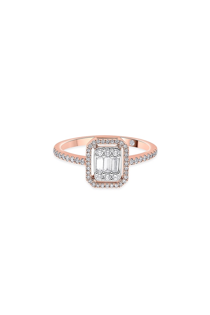 14kt Rose Gold Finish Baguette & Round-Cut Diamond Halo Ring by ZEN DIAMOND at Pernia's Pop Up Shop