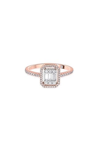 14kt Rose Gold Finish Baguette & Round-Cut Diamond Halo Ring by ZEN DIAMOND