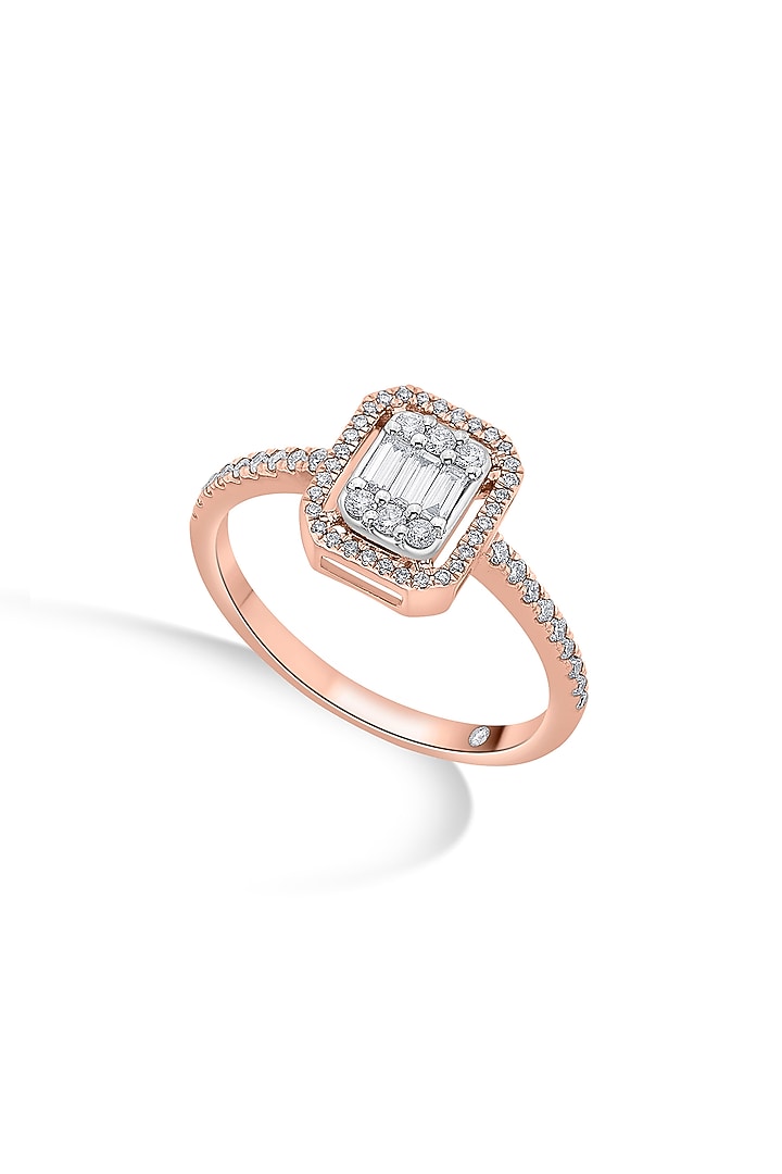 14kt Rose Gold Finish Baguette & Round-Cut Diamond Halo Ring by ZEN DIAMOND at Pernia's Pop Up Shop