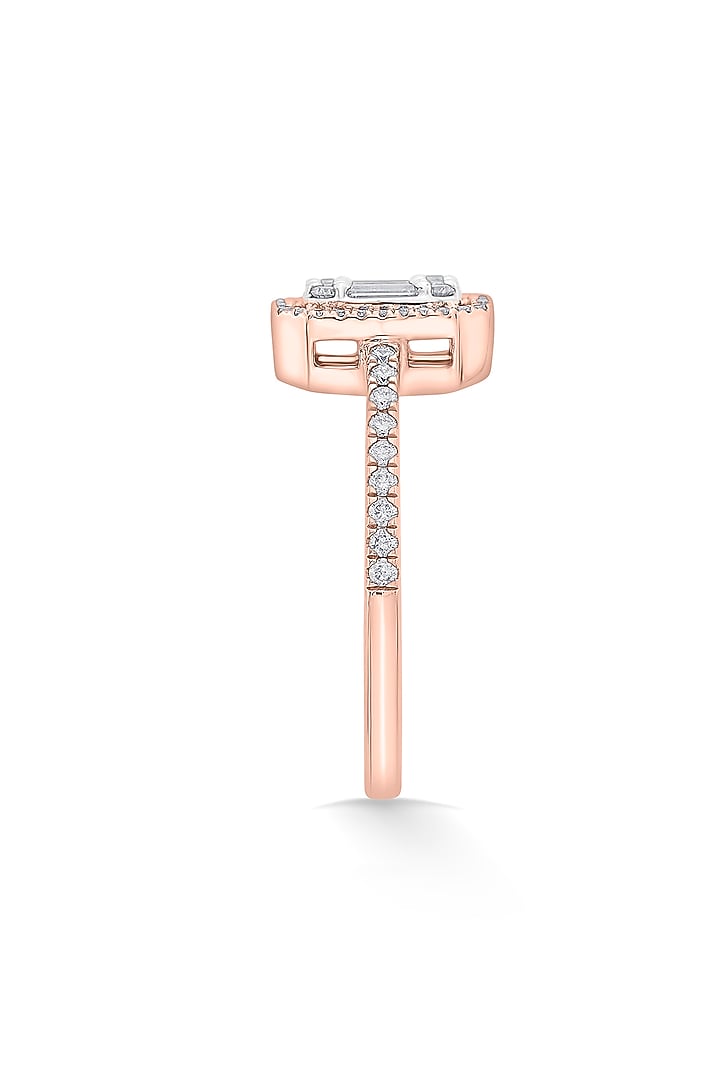 14kt Rose Gold Finish Baguette & Round-Cut Diamond Halo Ring by ZEN DIAMOND at Pernia's Pop Up Shop