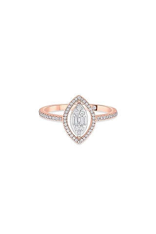 14kt Rose Gold Finish Baguette & Round-Cut Diamond Halo Ring by ZEN DIAMOND