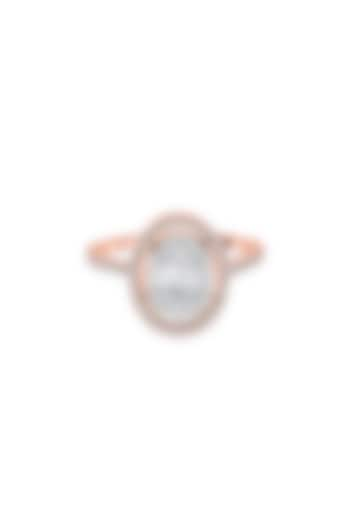 18kt Rose Gold Finish Baguette & Round-Cut Diamond Halo Ring by ZEN DIAMOND at Pernia's Pop Up Shop