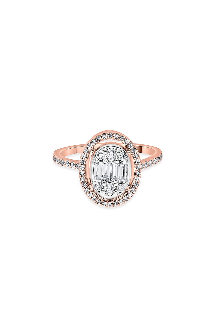 18kt Rose Gold Finish Baguette & Round-Cut Diamond Halo Ring by ZEN DIAMOND at Pernia's Pop Up Shop