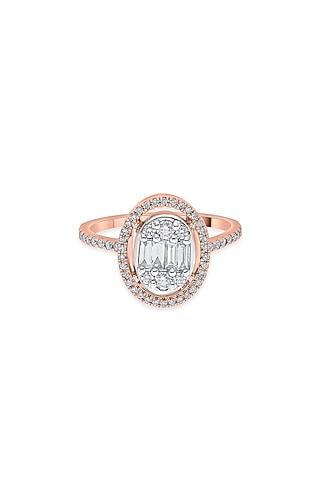 18kt Rose Gold Finish Baguette & Round-Cut Diamond Halo Ring by ZEN DIAMOND