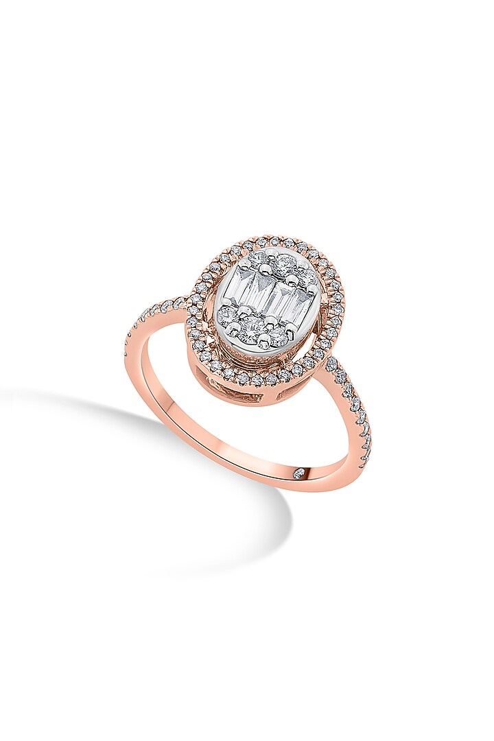 18kt Rose Gold Finish Baguette & Round-Cut Diamond Halo Ring by ZEN DIAMOND at Pernia's Pop Up Shop