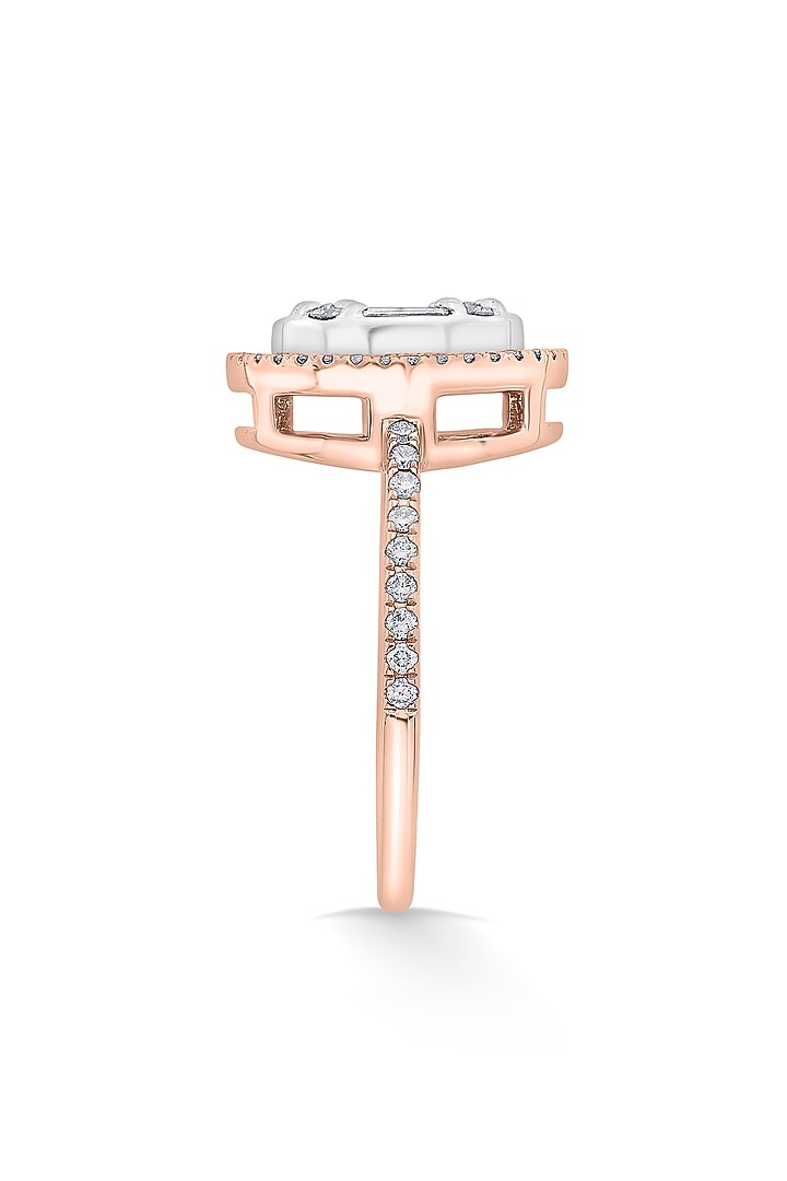 18kt Rose Gold Finish Baguette & Round-Cut Diamond Halo Ring by ZEN DIAMOND at Pernia's Pop Up Shop