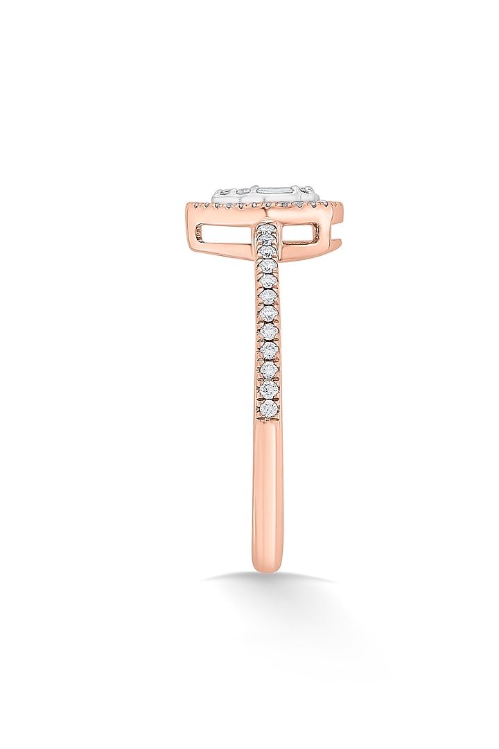 14kt Rose Gold Finish Baguette & Round-Cut Diamond Halo Ring by ZEN DIAMOND at Pernia's Pop Up Shop