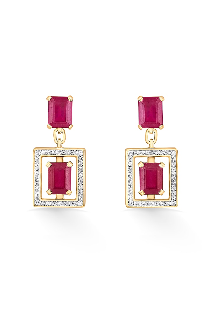 18kt Rose Gold Finish Diamond & Ruby Stone Earrings by ZEN DIAMOND at Pernia's Pop Up Shop