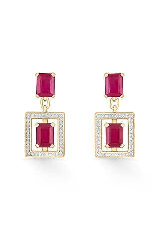 18kt Rose Gold Finish Diamond & Ruby Stone Earrings by ZEN DIAMOND