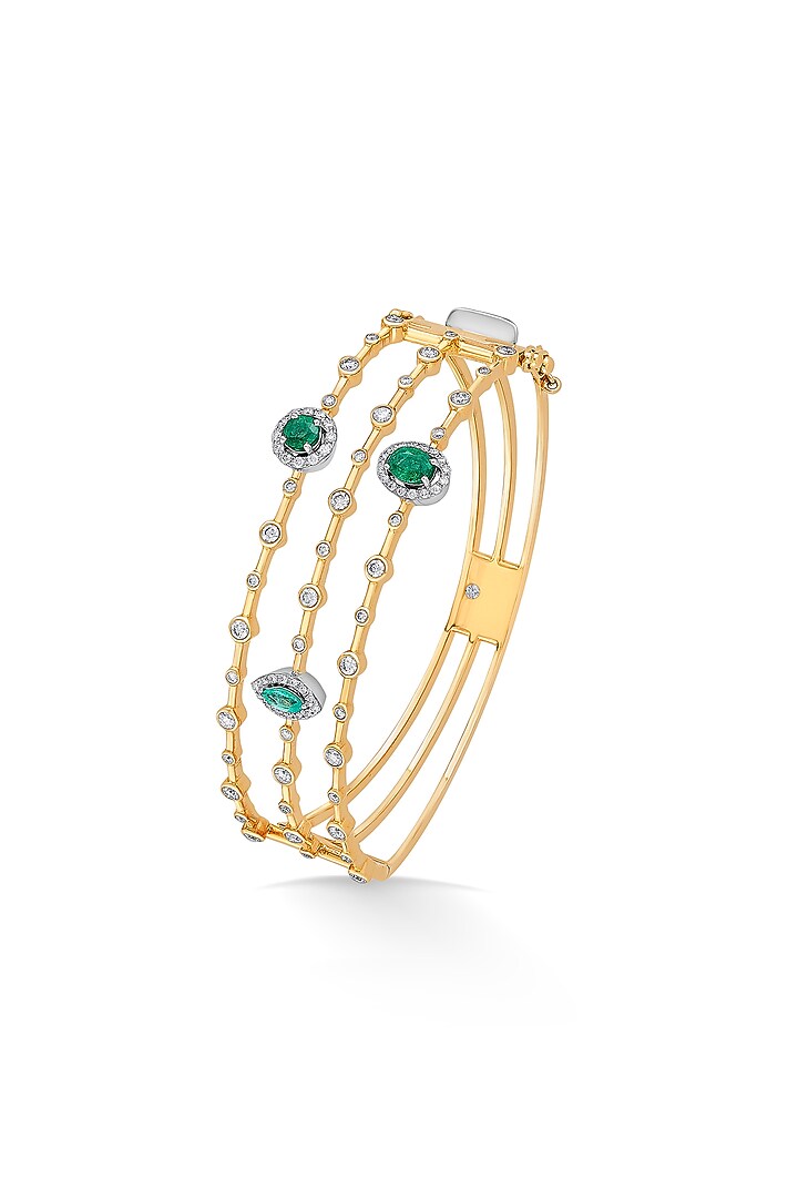 18kt Rose Gold Finish Diamond & Emerald Stone Oval Bangle by ZEN DIAMOND at Pernia's Pop Up Shop