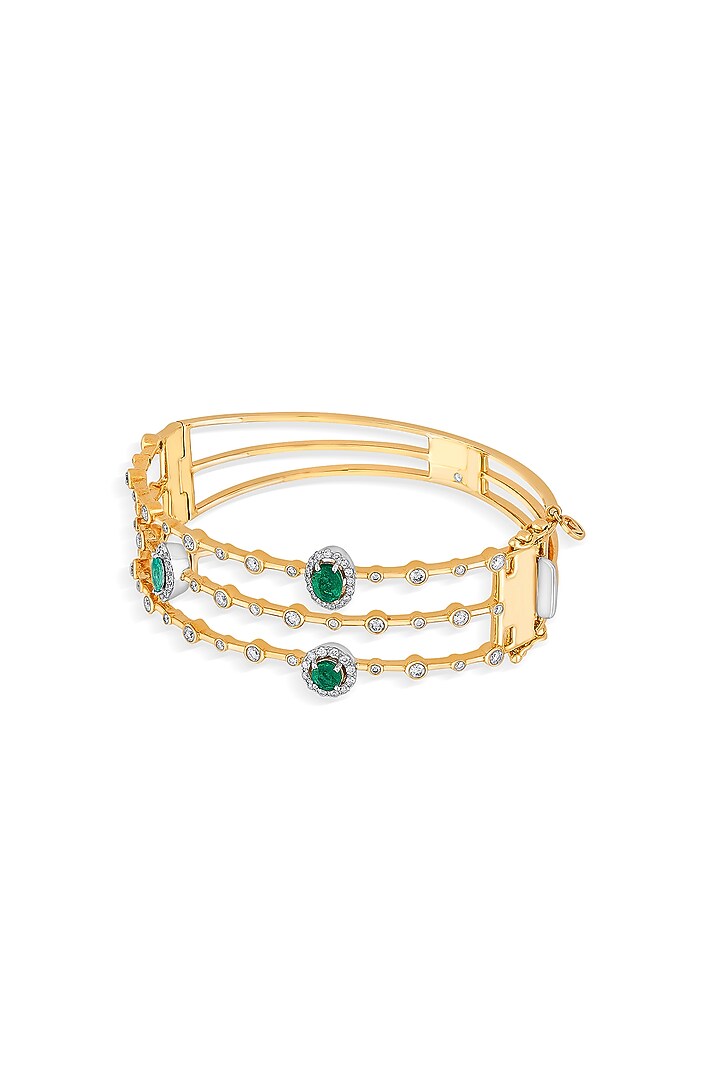 18kt Rose Gold Finish Diamond & Emerald Stone Oval Bangle by ZEN DIAMOND at Pernia's Pop Up Shop