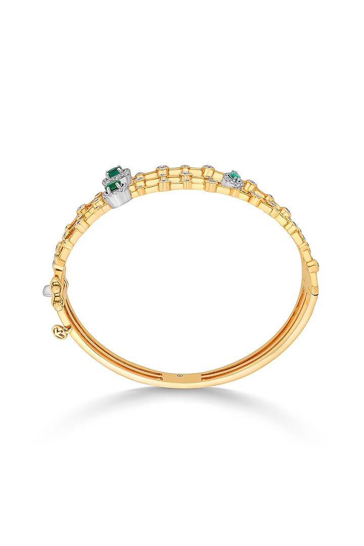 18kt Rose Gold Finish Diamond & Emerald Stone Oval Bangle by ZEN DIAMOND at Pernia's Pop Up Shop