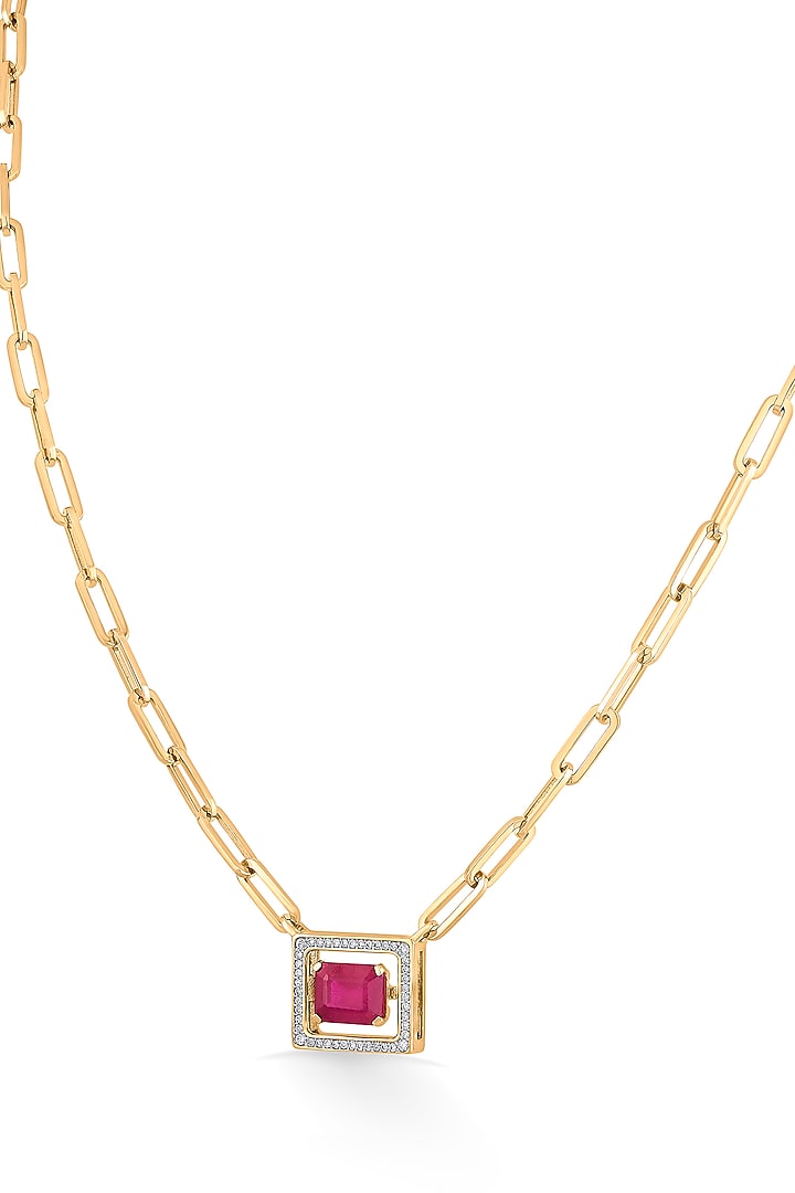 18kt Rose Gold Finish Diamond & Ruby Stone Necklace by ZEN DIAMOND at Pernia's Pop Up Shop