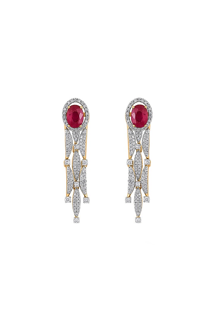 18kt Yellow Gold Finish Diamond & Ruby Stone Earrings by ZEN DIAMOND at Pernia's Pop Up Shop