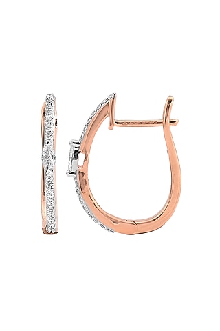 14kt Rose Gold Finish Diamond Hoop Earrings by ZEN DIAMOND