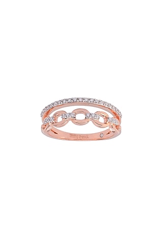 14kt Rose Gold Finish Diamond Cuban Connection Ring by ZEN DIAMOND