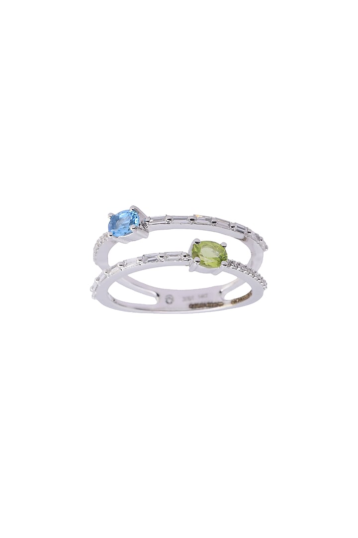 14kt White Finish Blue Topaz & Green Peridot Ring by ZEN DIAMOND at Pernia's Pop Up Shop