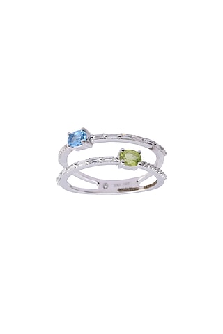 14kt White Finish Blue Topaz & Green Peridot Ring by ZEN DIAMOND