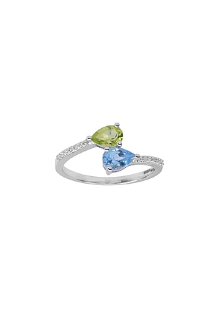 14kt White Finish Blue Topaz & Green Peridot Ring by ZEN DIAMOND