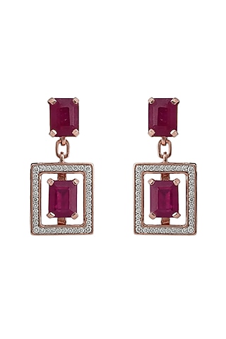 18kt Rose Gold Finish Ruby Toren Dangler Earrings by ZEN DIAMOND