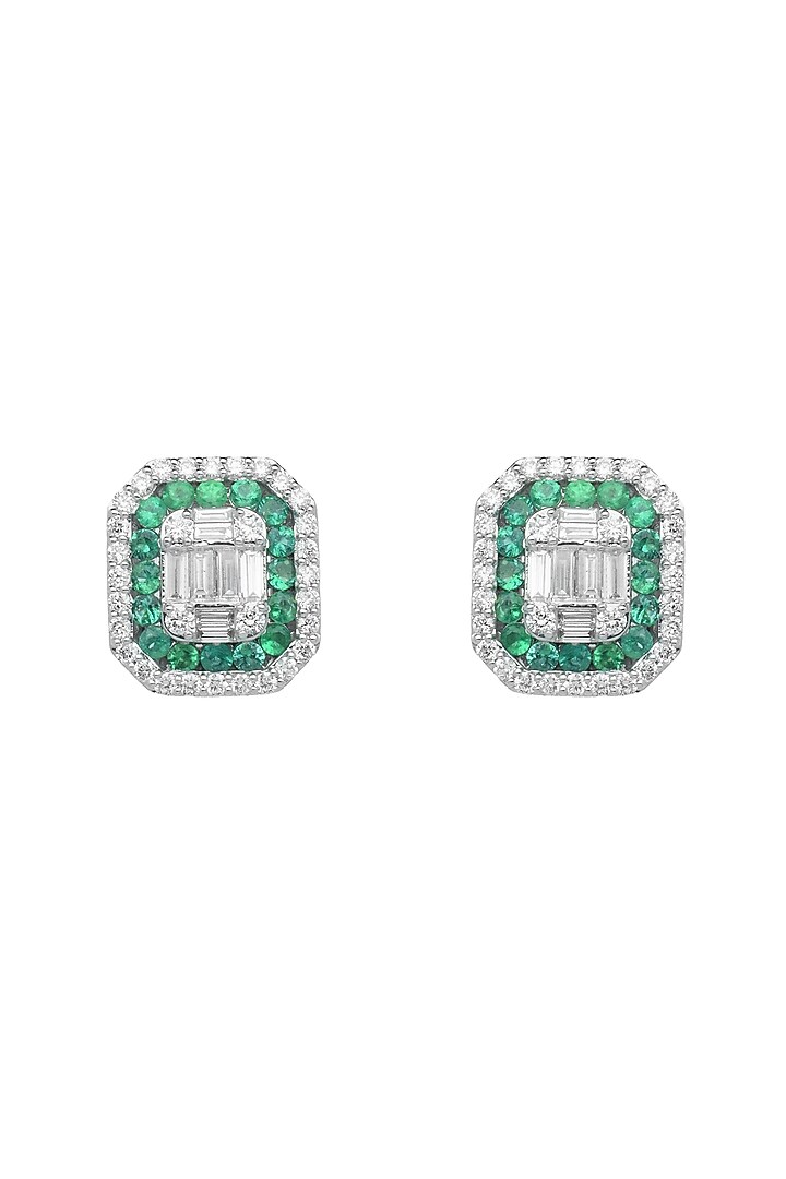 18kt White Finish Green Emerald Stud Earrings by ZEN DIAMOND at Pernia's Pop Up Shop