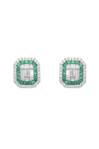 18kt White Finish Green Emerald Stud Earrings by ZEN DIAMOND
