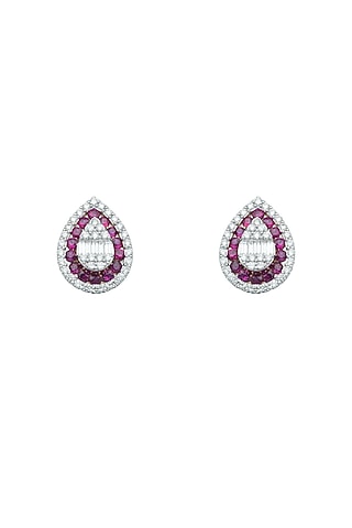 18kt White Finish Ruby Stud Earrings by ZEN DIAMOND